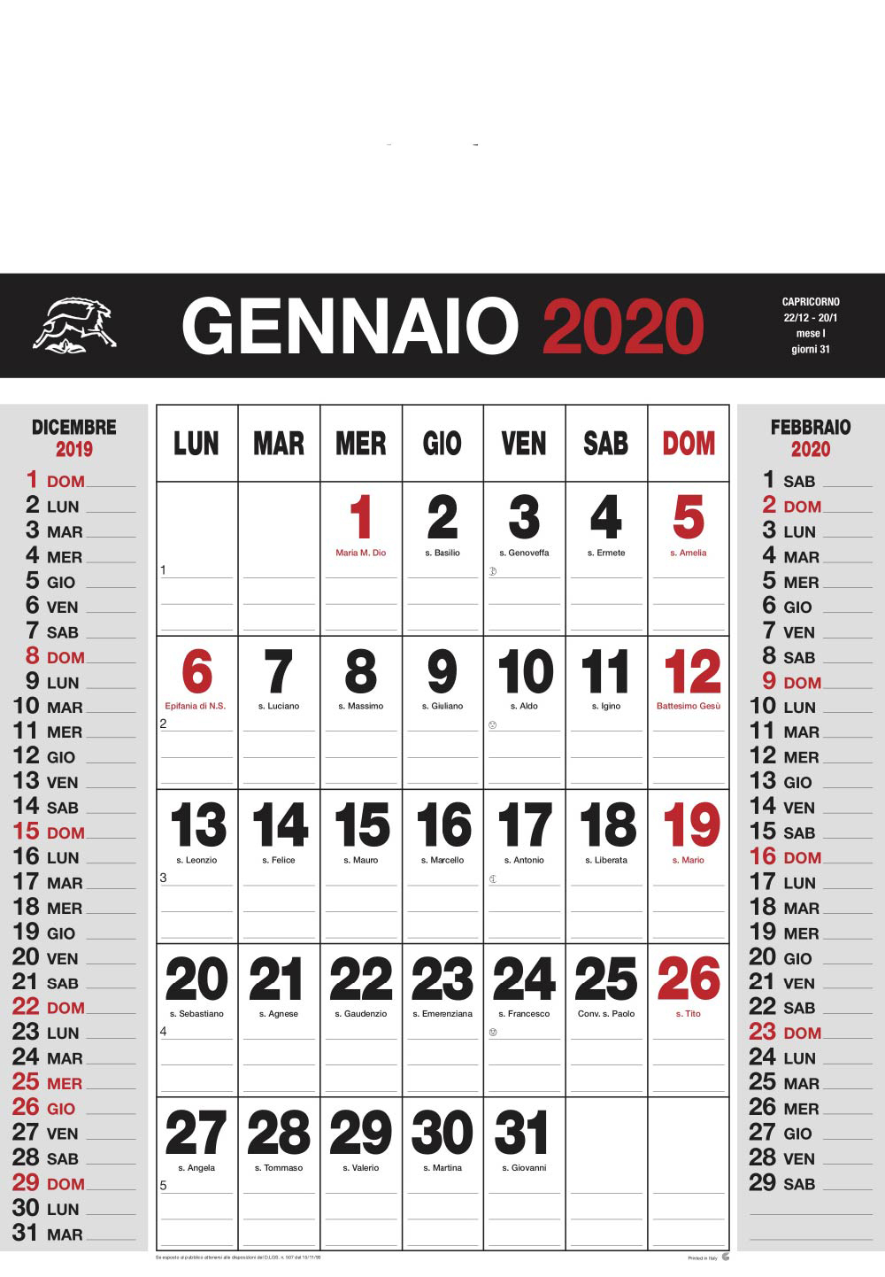 Calendario Olandese Gennaio 2020
